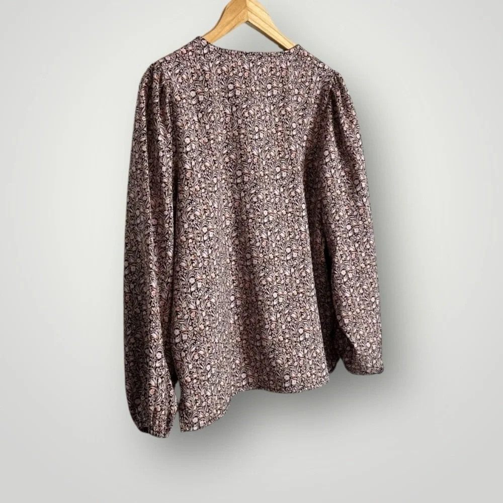 J Crew Puff Sleeve Satin Back Crepe Top Large In Floral Flourish Keyhole Neck
